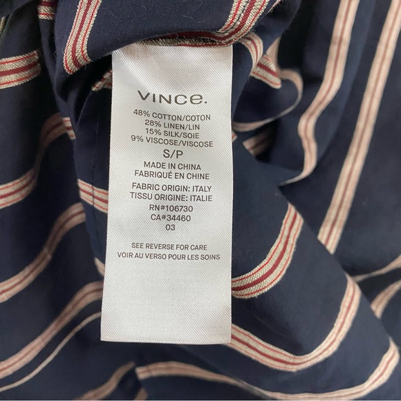 Vince Textured Striped Long-sleeve Button Up Linen Silk Blend Blouse size Small - Picture 11 of 14